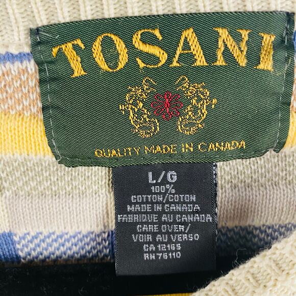 Tosani Men's Vintage 100%‎ Cotton Pullover Crewneck Geometric Sweater Large - Picture 3 of 5